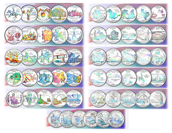 アート・デザイン・音楽 STATE SERIES QUARTERS (1999-2009) 1999-2009 STATE QUARTER SET W/PLACEMENT DIAGRAM MINT