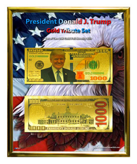 President Trump Novelty $1,000 Gold Tribute Currency Set in 8" x 10" Frame