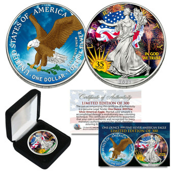 2021 Colorized 2 Sided 1 OZ .999 Silver American Eagle 35th Anniversary LTD of 300 - TYPE 2 2021 Colorized 2 Sided 1 OZ .999 Silver American Eagle 35th Anniversary LTD of 300 - TYPE 2
