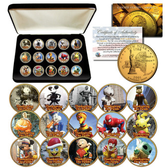 NYC Thanksgiving Day Parade 15 Coin Set 24K Gold 2001 Quarters in Box