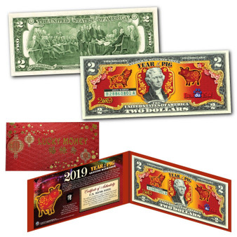 2019 CNY Year of the Pig Special Baidu Limited Edition Colorized $2 Bill