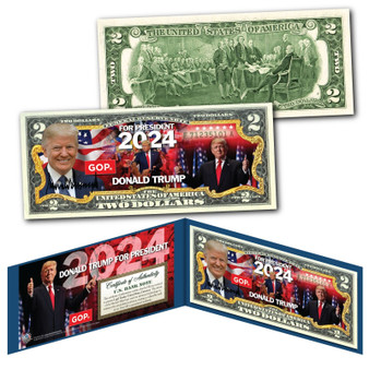 DONALD TRUMP FOR PRESIDENT 2024 Genuine Legal Tender Colorized $2 Bill