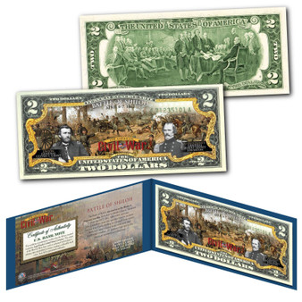 American CIVIL WAR - Battle of Shiloh - Genuine Legal Colorized $2 Bill