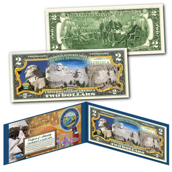 MOUNT RUSHMORE NATIONAL PARK South Dakota Genuine Legal Tender $2 Bill