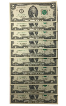 10 Consecutive Serial # UNC 2017 $2 BILL * STAR * NOTES in 10 Page ALBUM