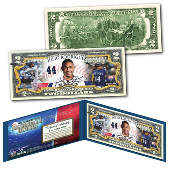 Baseball Bucks - Julio Rodriguez Seattle Mariners Colorized $2 Bill