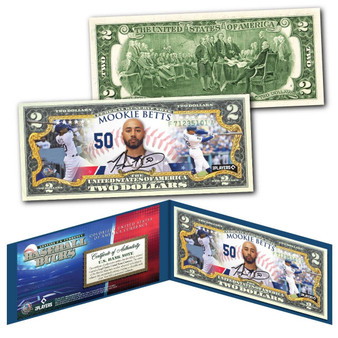 Baseball Bucks - Mookie Betts Los Angeles Dodgers Colorized $2 Bill