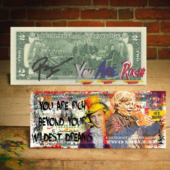 WILLY WONKA Rich Beyond Wildest Dream Signed Rency U.S. $2 Bill - SN # of 24