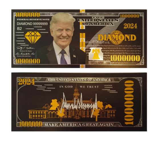 Set of 2 Black Gold Foil Diamond Donald Trump $1 Million Bills - MAGA