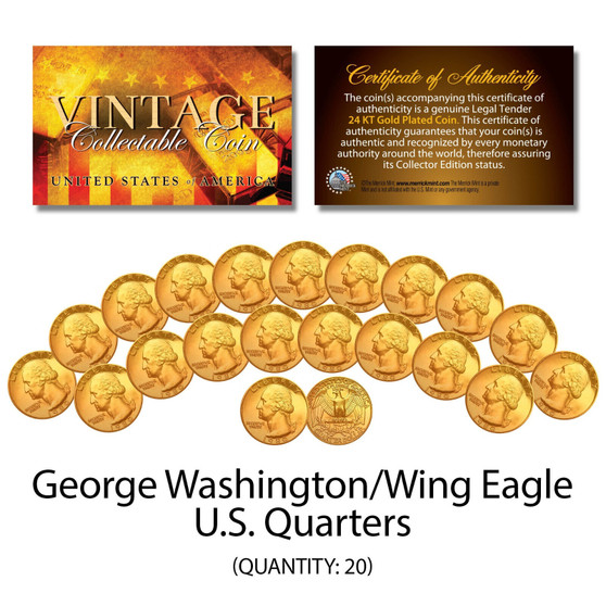 George Washington 1980's U.S. QUARTERS Uncirculated 24K Gold Plated - QTY 20