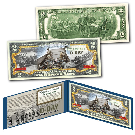 WWII D-DAY Normandy 80th Anniversary 1944-2024 Colorized $2 Bill