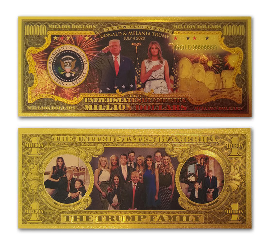 Set of 4 "The Trump Family" Gold $1 Million Bills