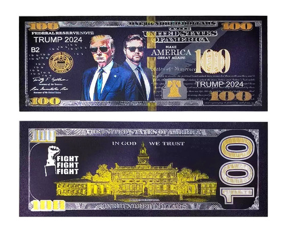 Set of 3 2024 Trump / Vance Black Gold $100 Novelty Bills