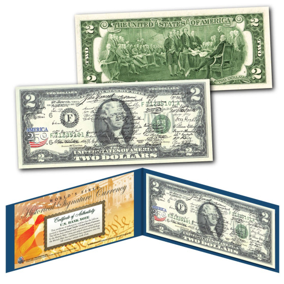 Declaration of Independence HISTORICAL SIGNATURES America 250 Colorized U.S. $2 Bill