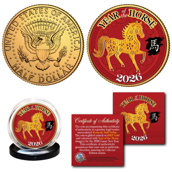 2026 Chinese New YEAR OF THE HORSE 24K Gold Plated JFK Half Dollar