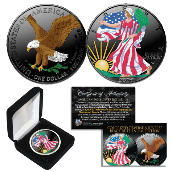 2026 Dual BLACK RUTHENIUM COLORIZED 2-Sided 1 Troy Oz. Silver Eagle Coin w/Box