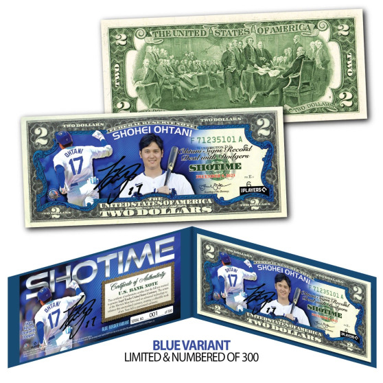 SHOHEI OHTANI Signs with Dodgers Licensed $2 Bill - LTD Blue Variant # of 300