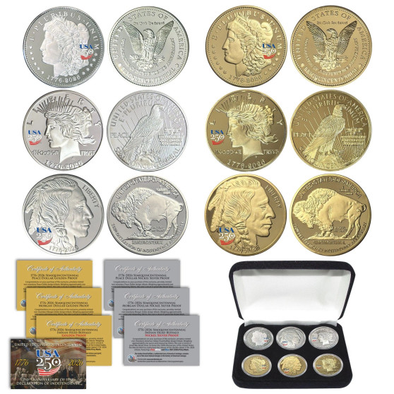 USA 250 America PRIVY 2026 MORGAN + PEACE + BUFFALO 1 OZ PROOF 6 Coin Set With Case