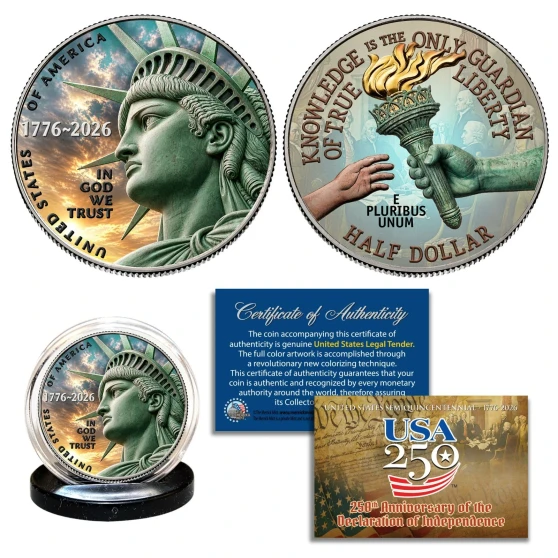 1776-2026 Enduring Liberty Half Dollar BU Coin America 250 * Colorized 2-Sided *