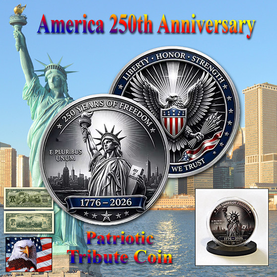 America 250 1 Oz. Tribute Coin - Silver Liberty & Eagle Emblem
