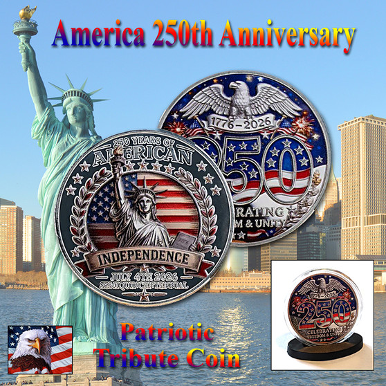 America 250 1 Oz. Tribute Coin - Liberty Flag & 250 Flag