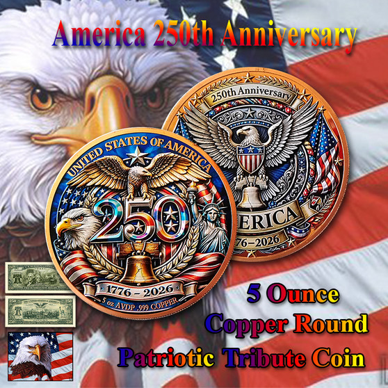 USA 250th Anniversary .999 5 Oz. Copper Round