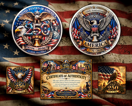 USA 250th Anniversary Silver Plated .999 5 Oz. Copper Round