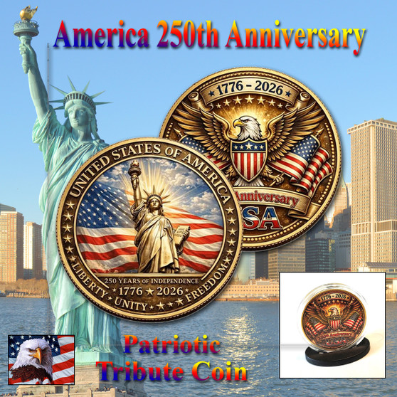 America 250 1 Oz. Tribute Coin - Liberty & Eagle Flags