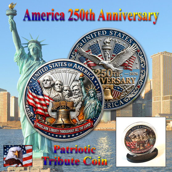 America 250 1 Oz. Tribute Coin - Mt. Rushmore & Liberty Bell