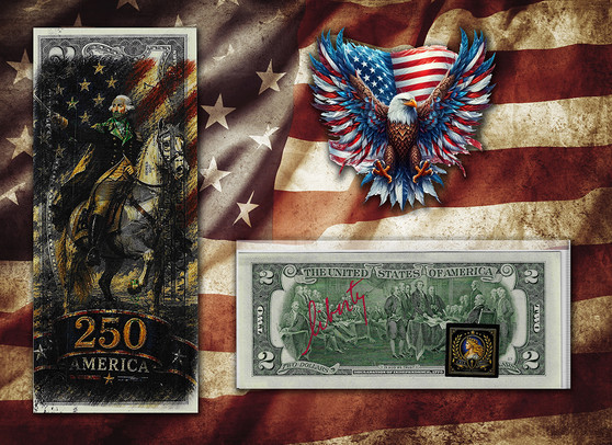America 250 General George Washington Colorized & Liberty Signed $2 Bill