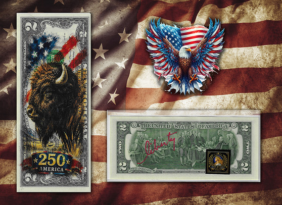America 250 American Bison Colorized & Liberty Signed $2 Bill