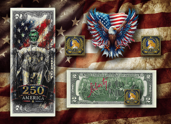 America 250 Lincoln Memorial Colorized & Liberty Signed $2 Bill