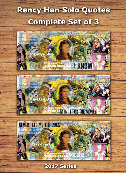 Rency Art Star Wars Han Solo Colorized $2 Bill - Set of all 3