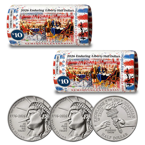 2026 P & D Set Enduring Liberty Half Dollar Rolls - RENCY ART “Money & Dreams” Limited Edition of 1,776