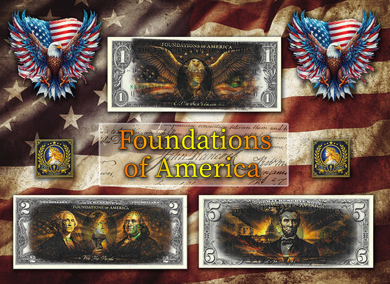 Foundations of America - Liberty Colorized 3 Note Set - $1, $2 & $5 Bills