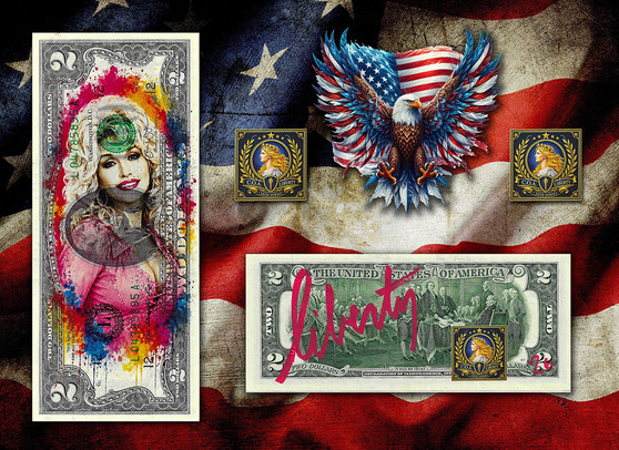 Pop Art Icons - Dolly Parton - Colorized & Liberty Signed $2 Bill