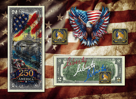 America 250 Pearl Harbor Memorial Colorized & Liberty Signed $2 Bill