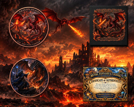 Myths, Fantasies & Legends "Dragon Of Fire" 1 Oz. Pure Copper Coin with Case