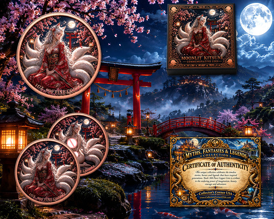 Myths, Fantasies & Legends "Moonlit Kitsune" 1 Oz. Pure Copper Coin with Case