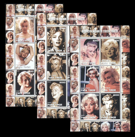 Set of all 3 Para Timor 2000 Marilyn Monroe Stamp Sheets