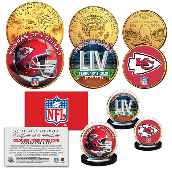 Super Bowl LIV 54 NFL Champions Kansas City Chiefs 24K Gold Plated 3 Coin Set