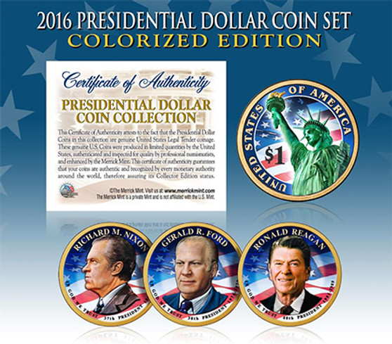 2016 Colorized Presidential Dollars 3 Coin Set