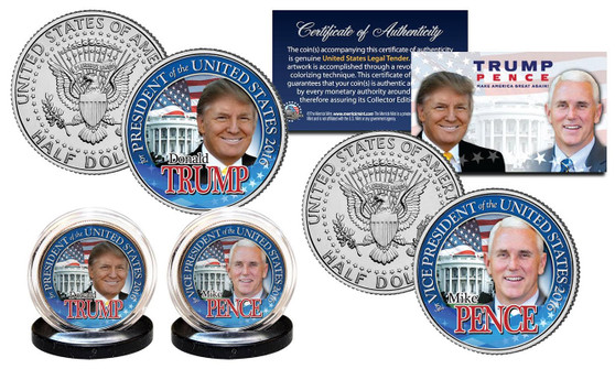 Trump Pence Presidential 2016 Campaign JFK Half Dollar 2 Coin Set