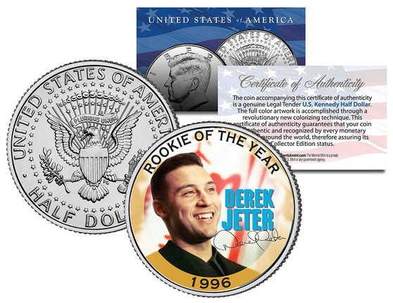 Derek Jeter Rookie '96 MLB Rookie Award Colorized JFK Half Dollar