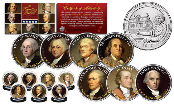 The Founding Fathers of the USA 2017 Frederick Douglass DC Parks State Quarter 7 Coin Set
