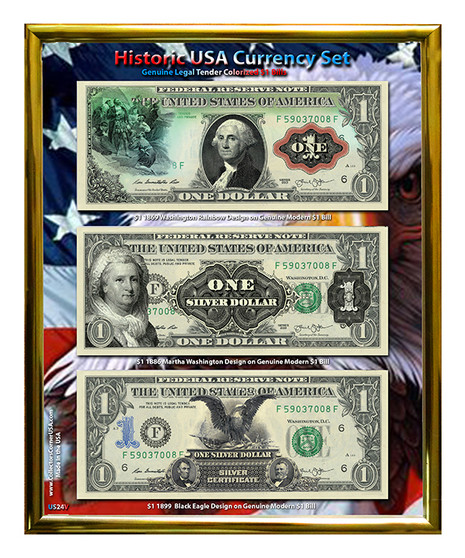 Historic U.S. Currency Colorized $1 Bill Collection in 8" x 10" Frame
