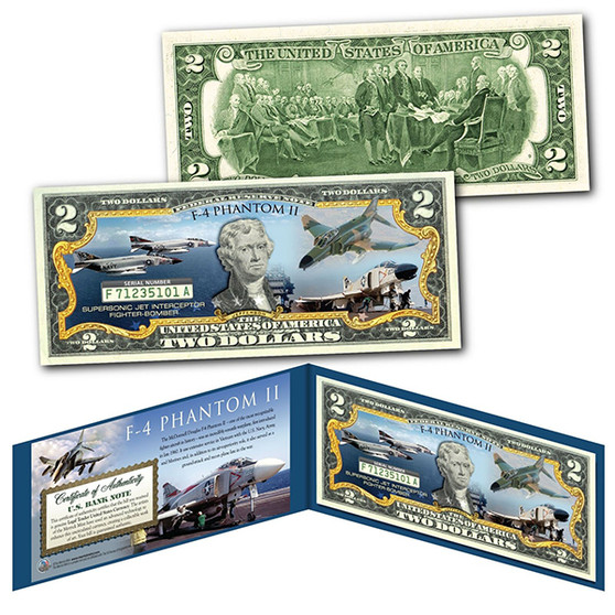 F-4 PHANTOM II Jet Fighter-Bomber Vietnam War Colorized Commemorative $2 Bill