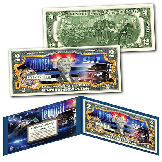 POLICE DEPARTMENT Cops Emergency Response Agency Colorized $2 Bill - The Finest