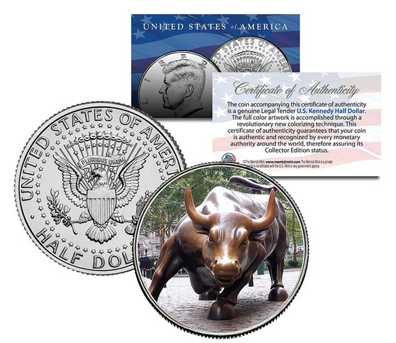 Wall Street Bull Colorized JFK Half Dollar Coin