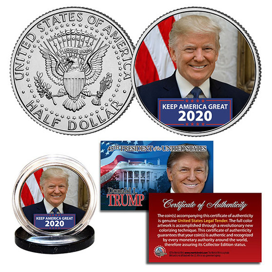 Donald Trump Keep America Great 2020 Commemorative Colorized JFK Dollar
